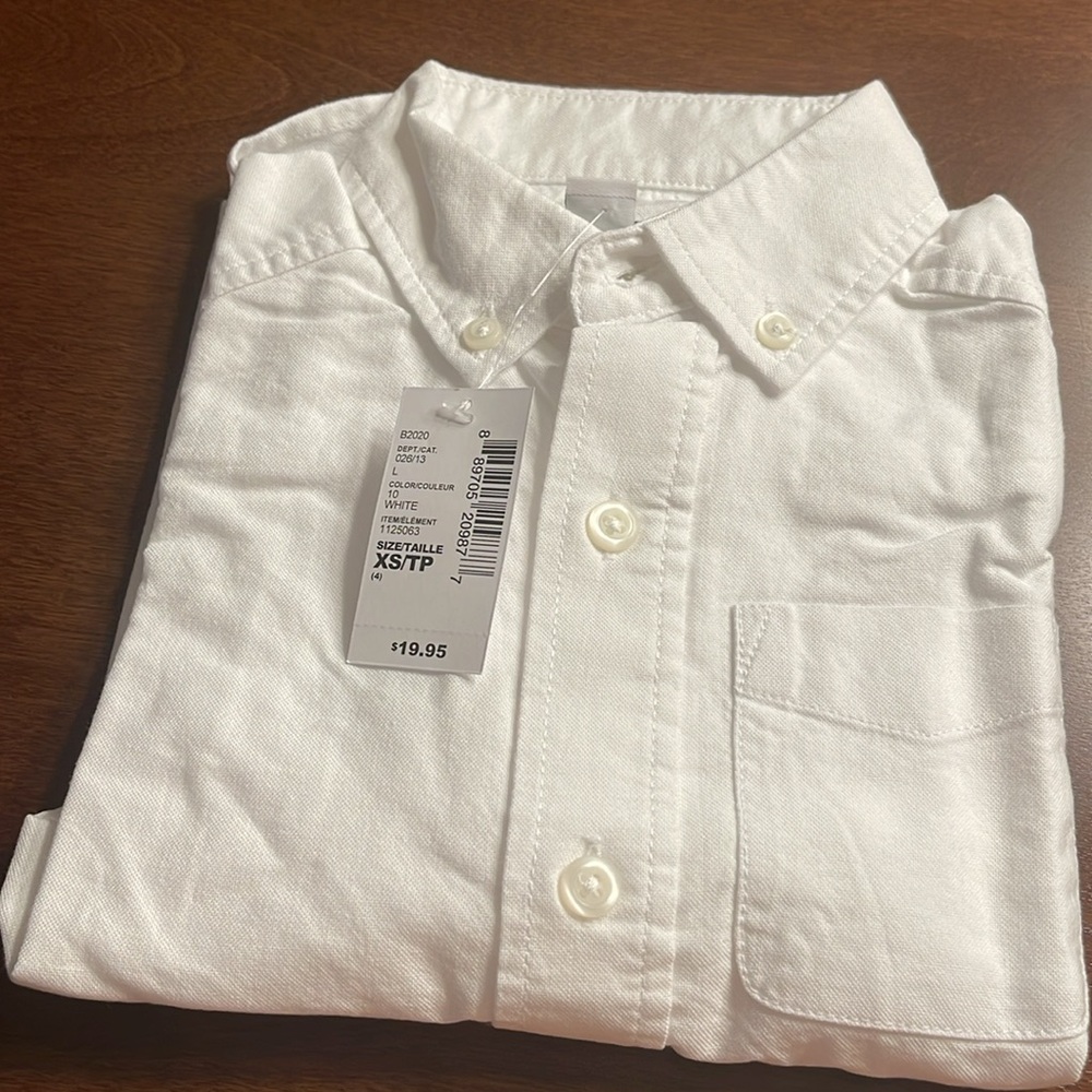 Boys long sleeve white 100% cotton size 4 xs/tp